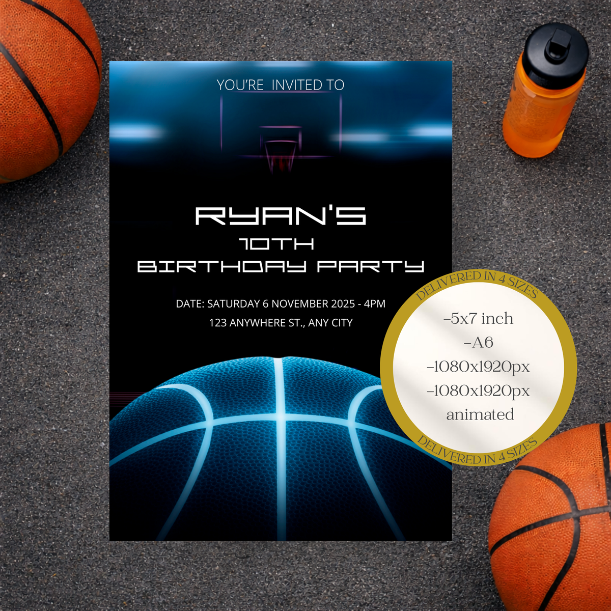 Basketball Birthday Party Invitation | Modern Sports Invite | Editable Canva Template for Basketball Fans