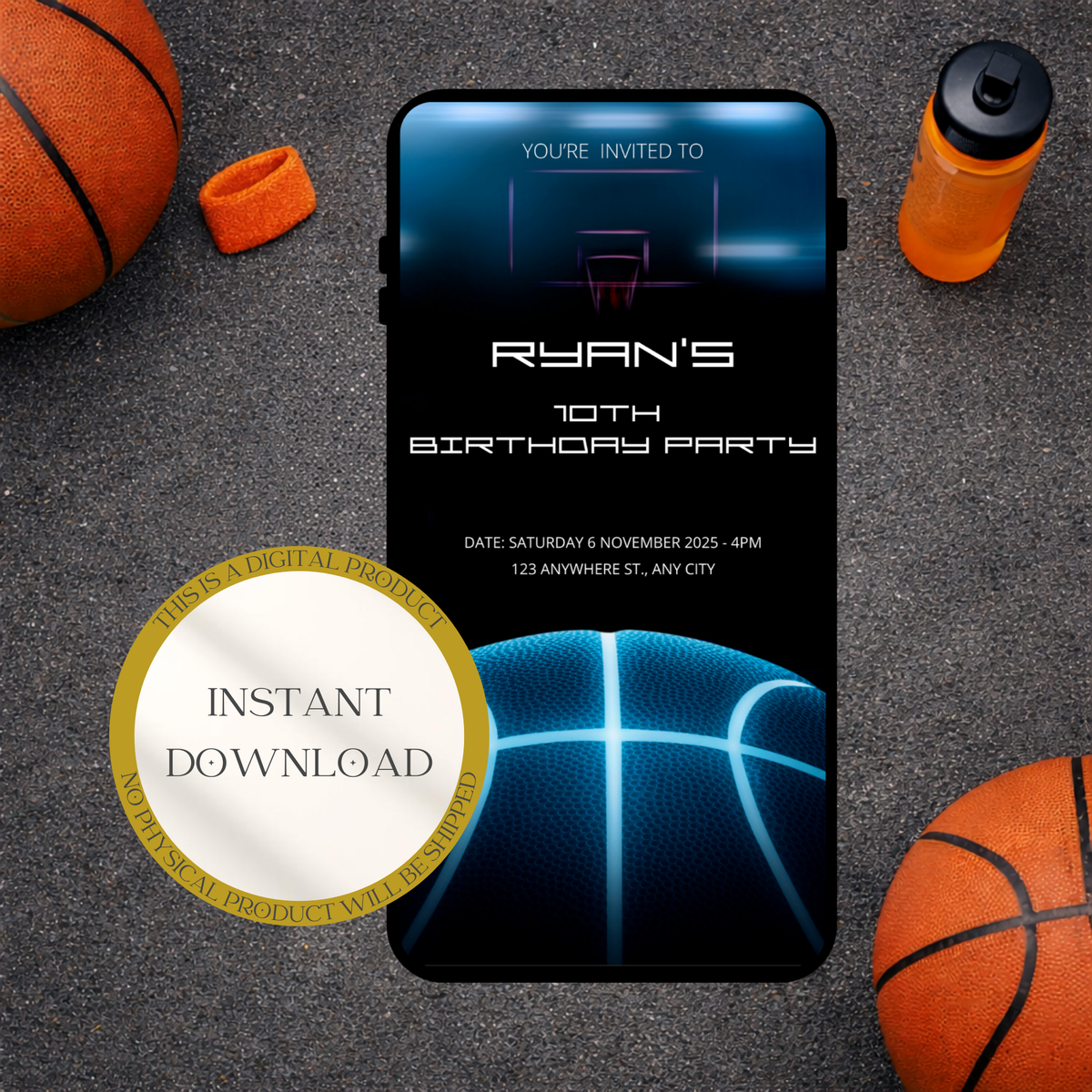 Basketball Birthday Party Invitation | Modern Sports Invite | Editable Canva Template for Basketball Fans